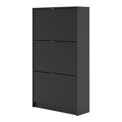 Shoes Shoe cabinet  w. 3 tilting doors and 2 layers Matt Black