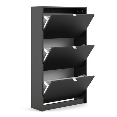 Shoes Shoe cabinet  w. 3 tilting doors and 2 layers Matt Black