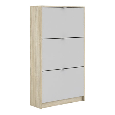 Shoes Shoe cabinet  w. 3 tilting doors and 2 layers Oak structure White