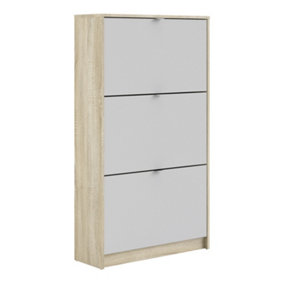 Shoes Shoe cabinet  w. 3 tilting doors and 2 layers Oak structure White