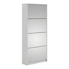Shoes Shoe cabinet w. 4 mirror tilting doors and 2 layers White