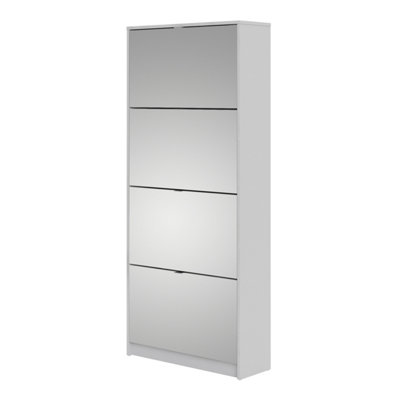 Shoes Shoe cabinet w. 4 mirror tilting doors and 2 layers White