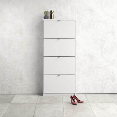 Shoes Shoe cabinet  w. 4 tilting doors and 1 layer White