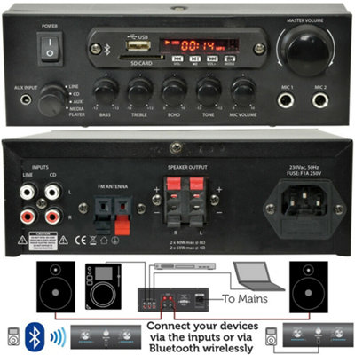 Shop Bluetooth Music System 2x Black Speakers & 110W Amp Background FM Radio