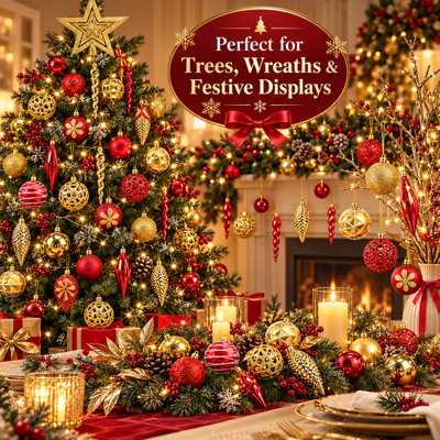 ShopnBits 103PCS Christmas Tree Baubles Set Red & Gold Shatterproof ...