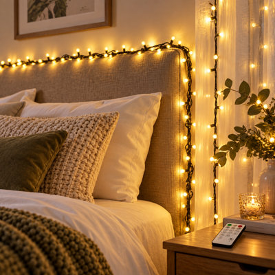 ShopnBits 20m 200 LED Fairy Lights Warm White, IP44 Waterproof, 8 Modes ...