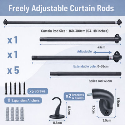 Shopnbits Blackout Extendable Metal Curtain Poles for Eyelet Curtains ...