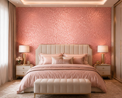 ShopnBits Rose Gold Metallic Wallpaper Crushed Velvet Vinyl Textured Foil Modern Bedroom Wall Paper