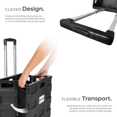 Shopping Trolley - hard shell, foldable, telescopic handle, castors - black
