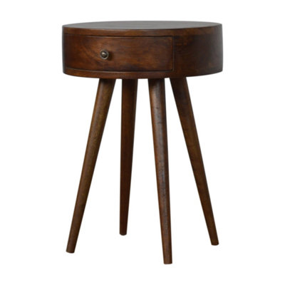 Shoreham Nordic Chestnut Round Mango Wood Bedside Table with Drawer