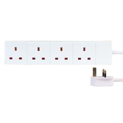 Short 4 Gang Mains Extension Lead, 0.5m, White