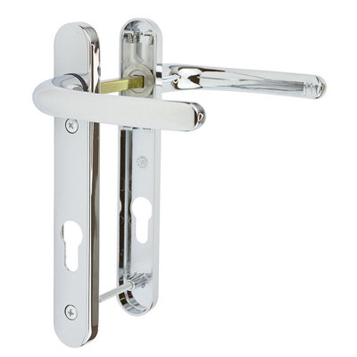 Short Backplate uPVC Door Handle with Integrated Springs, 92PZ, 122mm Fixing Centres, Chrome