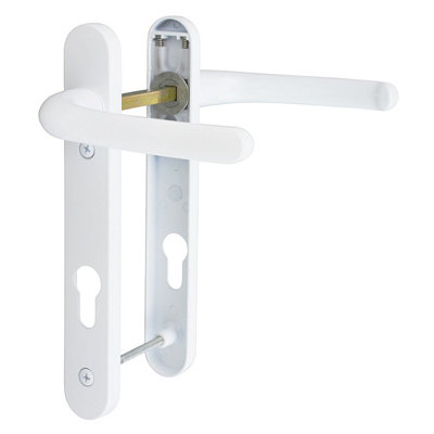 Short Backplate uPVC Door Handle with Integrated Springs, 92PZ, 122mm Fixing Centres, White