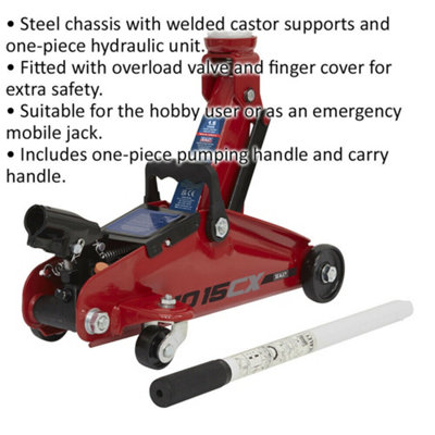 Short Chassis Hydraulic Trolley Jack - 1.5 Tonne Capacity - 300mm Max Height