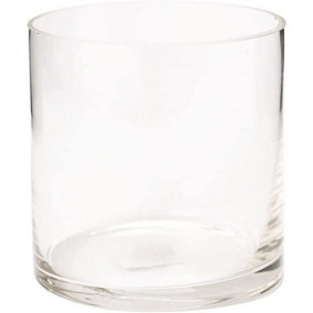 Short Column Vase - Modern Clear Glass Vase for Fresh or Artificial Flower Stem Bouquet Arrangements - Measures H12 x W12cm