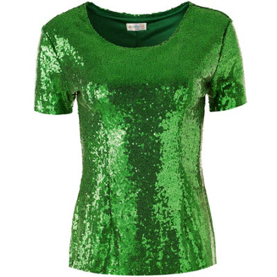 Short Sleeve Sequin Top -303724 - green XL