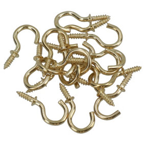 Shouldered Screw Hooks Fasteners Hanger Brass Plated 8mm Dia 16mm Length 17pc
