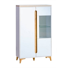 Showcase in Style: Gappa Display Cabinet with Glass Door, White & Mountain Ash, H1512mm W901mm D400mm