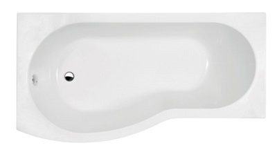 Shower Bath Bundle Left Hand B Shape Tub, Front Panel & Curved Screen with Towel Rail, 1700mm - Chrome