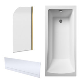 Shower Bath Bundle Single End Square Tub, Front Panel & Round Bath Screen, 1700mm x 700mm - Brushed Brass - Balterley