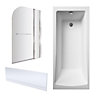 Shower Bath Bundle Single End Square Tub, Front Panel & Round Screen with Fixed Panel & Rail, 1700mm x 750mm - Chrome - Balterley