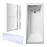 Shower Bath Bundle Single End Square Tub, Front Panel & Square Screen with Fixed Panel & Rail, 1700mm x 700mm - Chrome - Balterley
