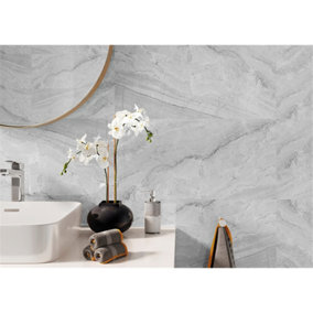 Shower & Bathroom (SPC) Vilo Wall Tile Panel - Large Tile Ash Grey 1200mm x 600mm (Pack of 4)