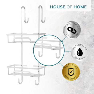 Shower Caddy 2 Tier Aluminium Over Door Shower Shelf with Two Baskets and 2 Hooks - Silver - 4