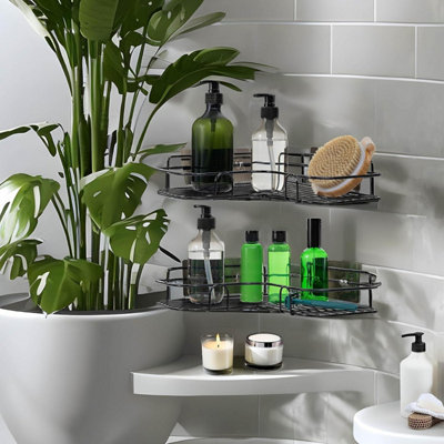 Shower Caddy - Bathroom Shelf Organizer - Shower Storage & Organiser for Soap & Shower Gel - 2 Tier Bathroom Storage Black