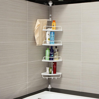 4 Tier Corner Pole Shower Caddy Shelf Rack Kitchen Bathroom Storage  Organizer US