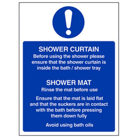 Shower Curtain Bathroom Safety Sign - Rigid Plastic - 150x200mm (x3)