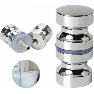 Pair Of 30mm Round Aluminium Alloy Shower Glass Door Handles – Double-Sided Pull Knobs, Fits 6-18mm Glass, Polished Chrome, Waterproof For Bathroom & Office