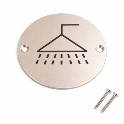 Shower Door Sign 76mm Satin Aluminium Disc Screen Printed Bathroom ...