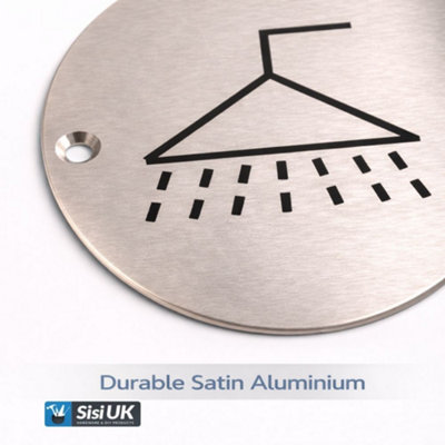 Shower Door Sign 76mm Satin Aluminium Disc Screen Printed Bathroom ...