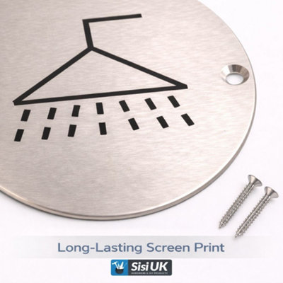 Shower Door Sign 76mm Satin Aluminium Disc Screen Printed Bathroom ...