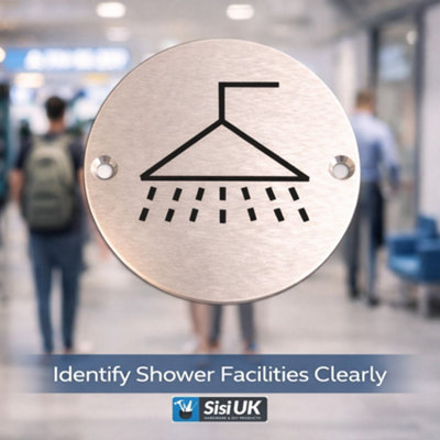 Shower Door Sign 76mm Satin Aluminium Disc Screen Printed Bathroom ...