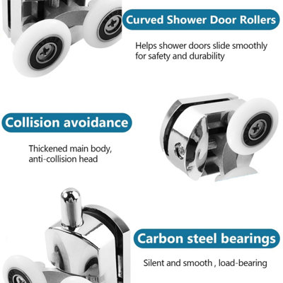 Litoexpe 4-Piece Curved Shower Door Rollers Replacement – 23mm Aluminum Alloy Wheels With Anti-Collision Blocks For 4-6mm Glass