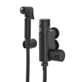 Shower Douche Kit With Thermostatic Mixing Valve & Brass Spray Head (BLACK)