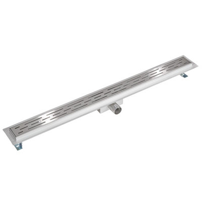 Shower Drain - linear shape, stainless steel, odour stop and hair strainer 90 cm - grey