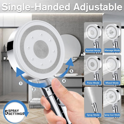 Shower Head and Hose 2M, High Pressure Shower Head Filter with 5 Modes, Universal Shower Head with Pause Switch
