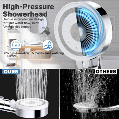 Shower Head and Hose 2M, High Pressure Shower Head Filter with 5 Modes, Universal Shower Head with Pause Switch