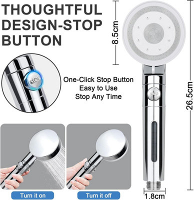 Shower Head and Hose 2M, High Pressure Shower Head Filter with 5 Modes, Universal Shower Head with Pause Switch