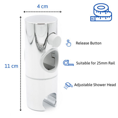 Shower Head Holder Replacement Chrome Shower Rail Slider Arm Adjuster 3 Year Guarantee (25mm)