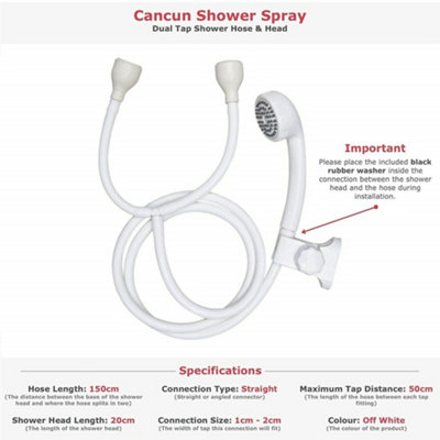 Shower Head Spray Push-on, Double Tap Connection 1.9m Long