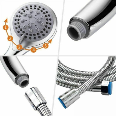 Shower Head with 1.5m Hose 5 Universal Modes Chrome High Pressure Hand ...