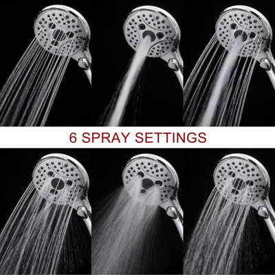 Shower head with hose and hand shower, 6 different jets with pause function