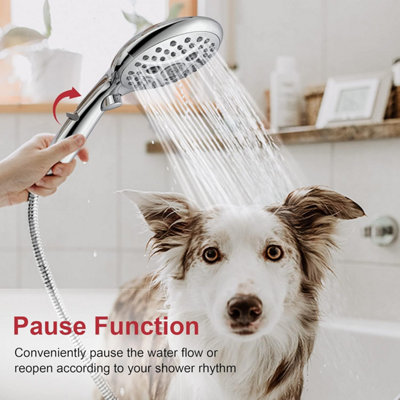 Shower head with hose and hand shower, 6 different jets with pause function
