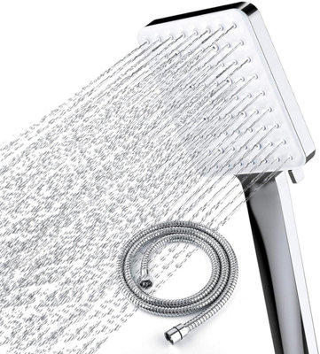 Shower head with hose, high pressure hose assembly 1.5m, universal shower head with 6 spray settings, chrome plated