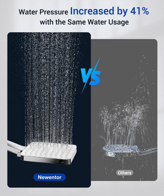 Shower head with hose, high pressure hose assembly 1.5m, universal shower head with 6 spray settings, chrome plated