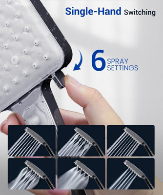 Shower head with hose, high pressure hose assembly 1.5m, universal shower head with 6 spray settings, chrome plated